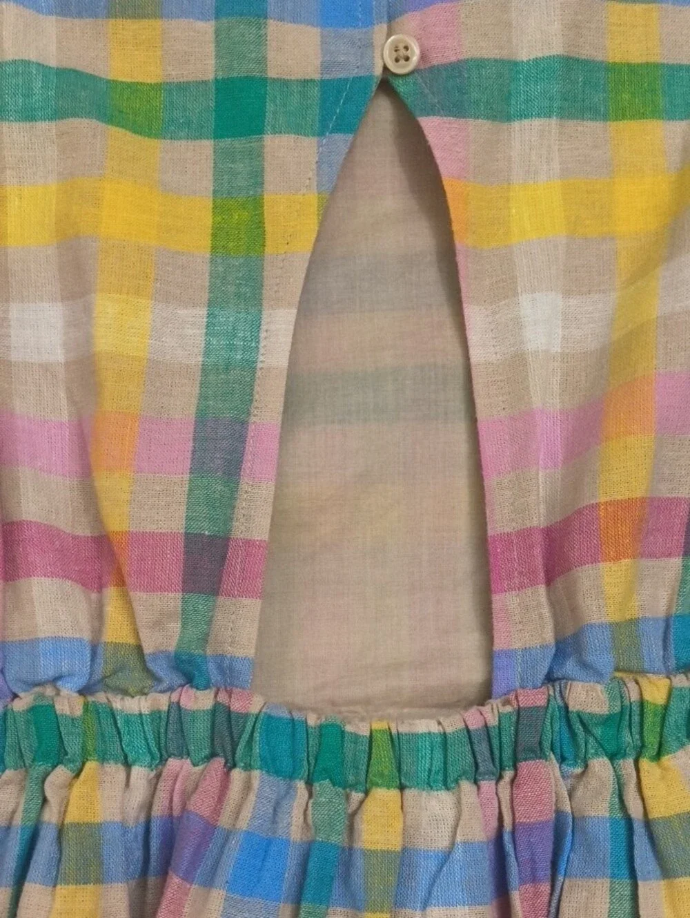 GAP Sleeveless Pastel Multi-Color Plaid Linen Dress Size S EUC
